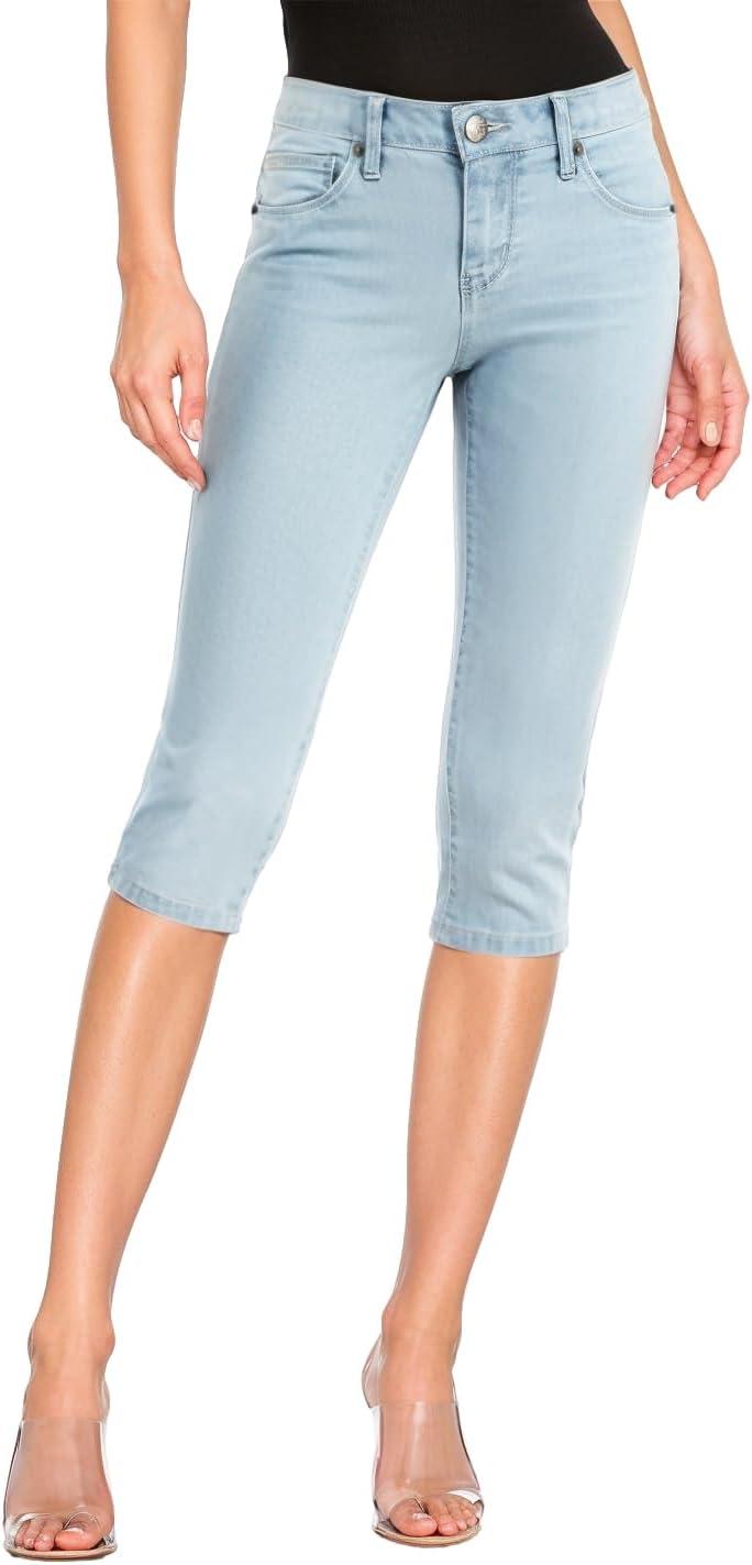 imageHybrid ampamp Company Womens Slim Fit Super Stretch Denim Capri ShortsDenim Light Wash