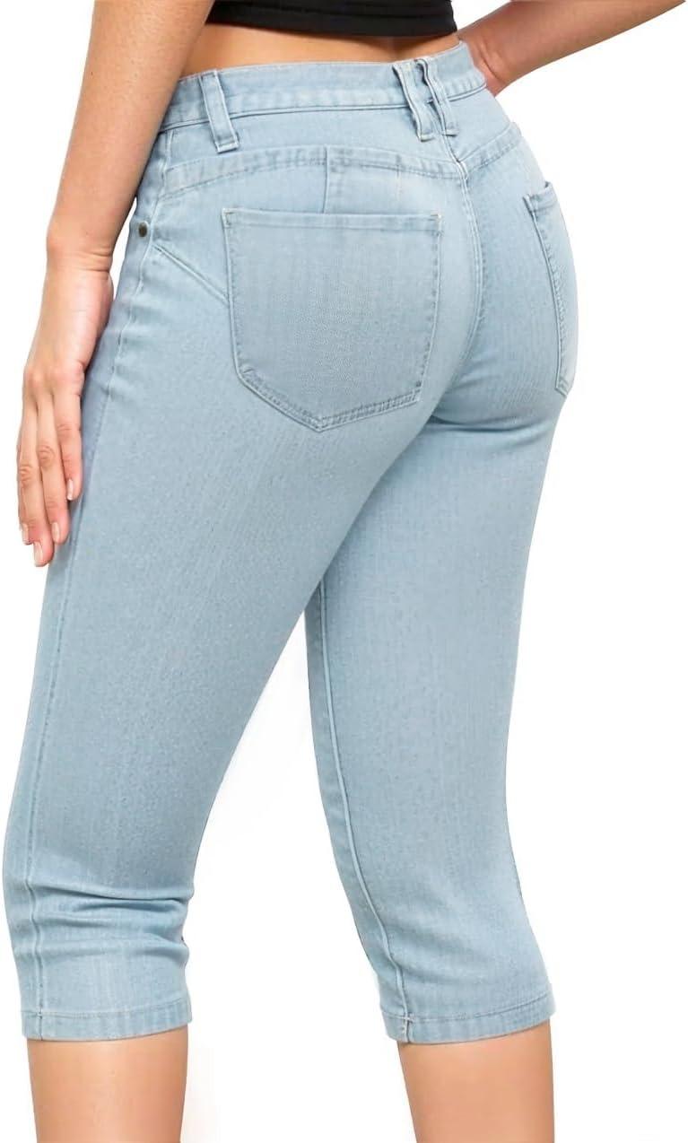 imageHybrid ampamp Company Womens Slim Fit Super Stretch Denim Capri ShortsDenim Light Wash