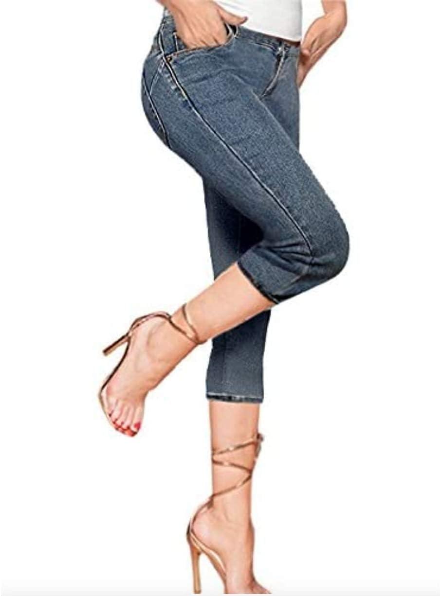 imageHybrid ampamp Company Womens Slim Fit Super Stretch Denim Capri ShortsDenim Medium Blu