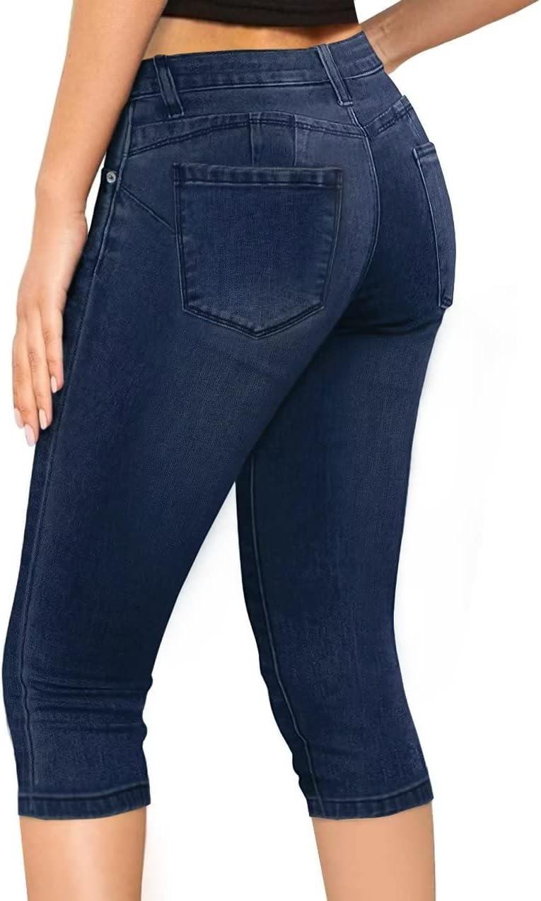 imageHybrid ampamp Company Womens Slim Fit Super Stretch Denim Capri ShortsRippeddarkwash