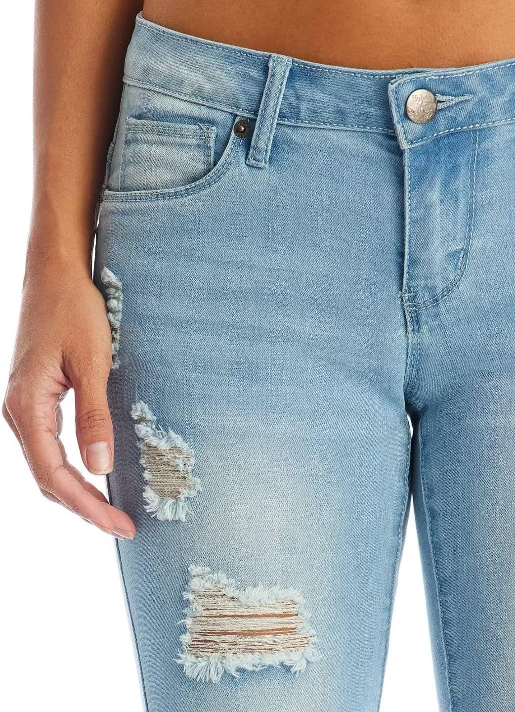 imageHybrid ampamp Company Womens Slim Fit Super Stretch Denim Capri ShortsRippedlight Wash
