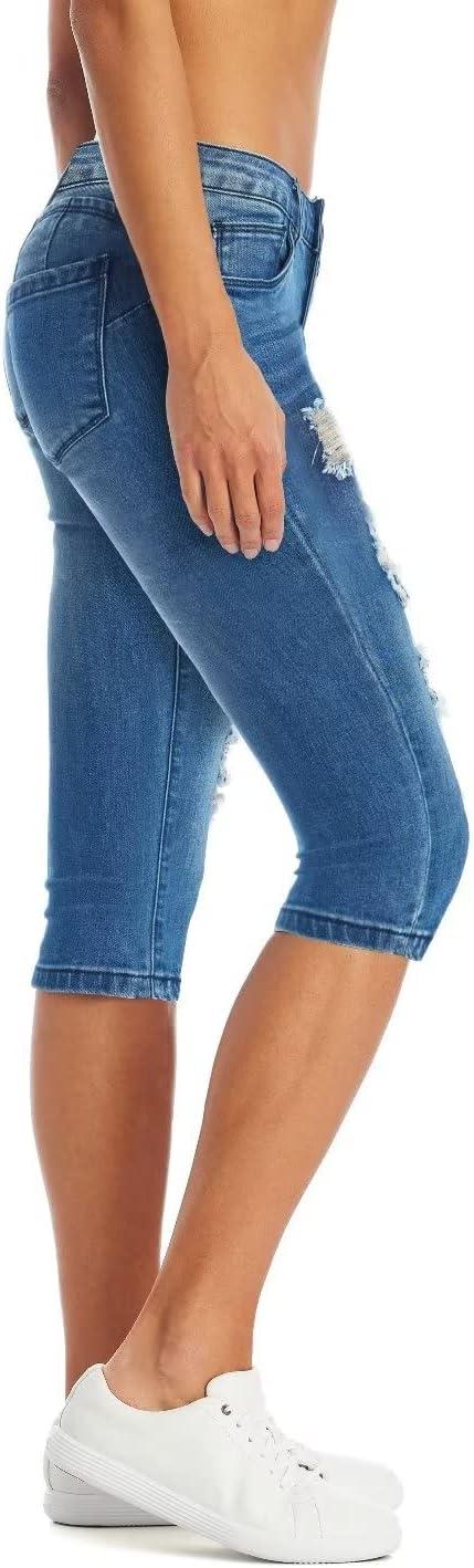 imageHybrid ampamp Company Womens Slim Fit Super Stretch Denim Capri ShortsRippedmedium Was