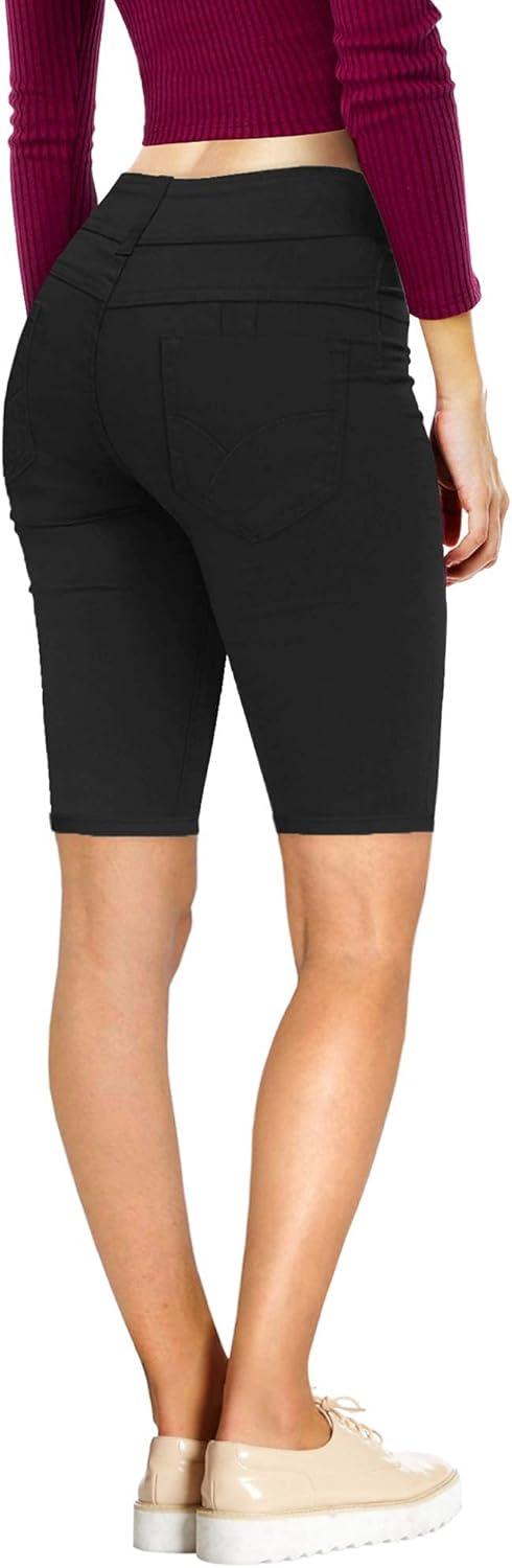 imageHybrid ampamp Company Womens Super Comfy Stretch Destructed Denim Bermuda Shorts CapriDestructedbermudablack