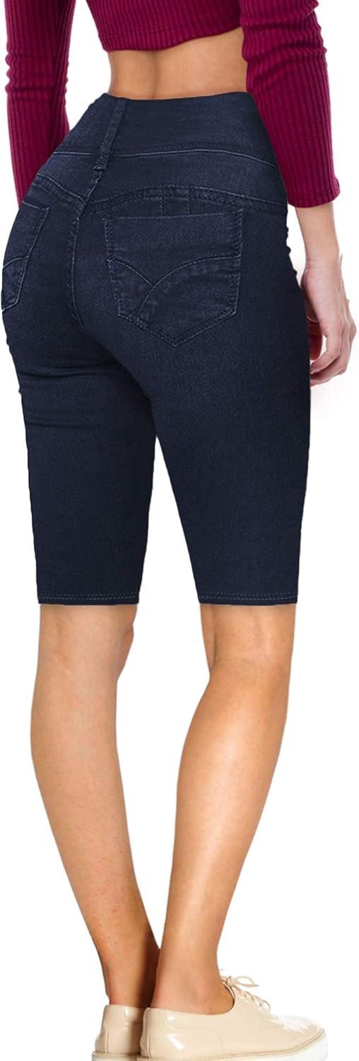 imageHybrid ampamp Company Womens Super Comfy Stretch Destructed Denim Bermuda Shorts CapriDestructedbermudaindigo