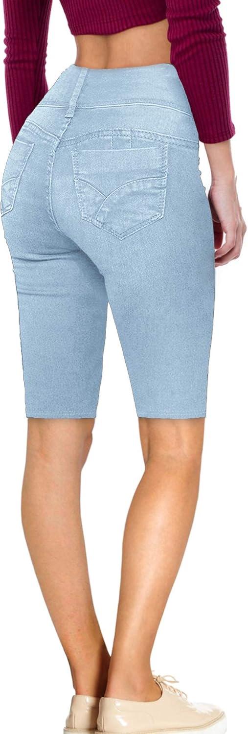 imageHybrid ampamp Company Womens Super Comfy Stretch Destructed Denim Bermuda Shorts CapriDestructedbermudalwash