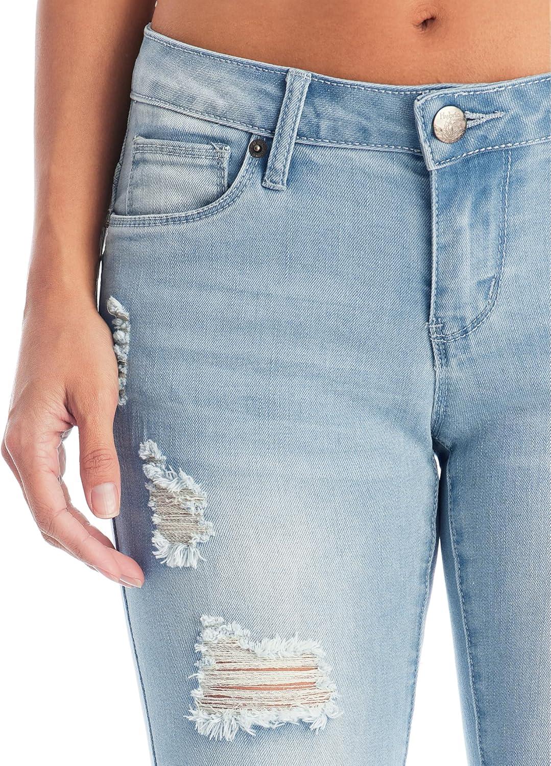imageHybrid ampamp Company Womens Super Comfy Stretch Destructed Denim Bermuda Shorts CapriRippedlight Wash