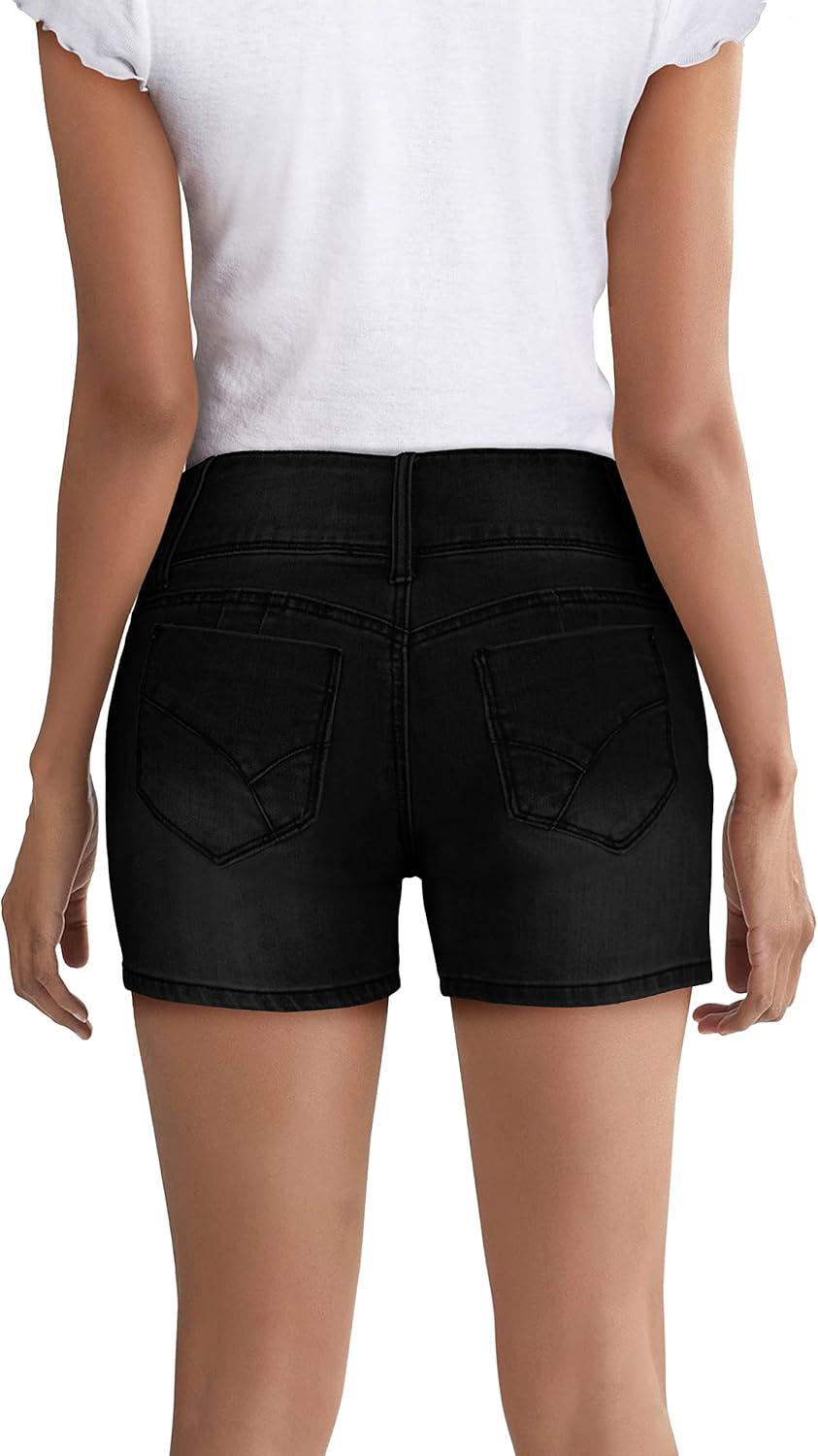 imageHybrid ampamp Company Womens Super Comfy Stretch Destructed Denim Bermuda Shorts CapriShortsdestructedblack