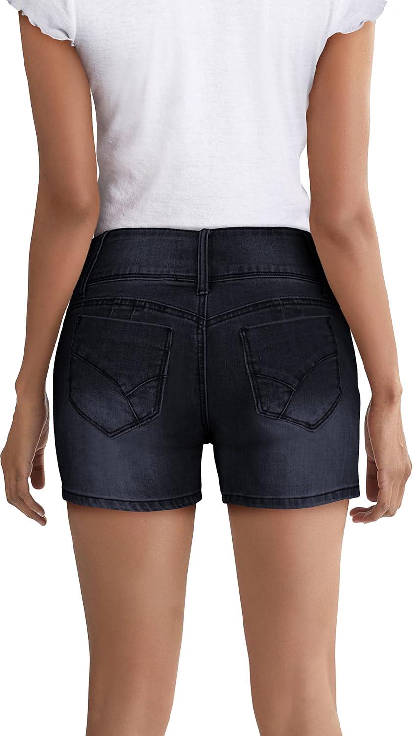 imageHybrid ampamp Company Womens Super Comfy Stretch Destructed Denim Bermuda Shorts CapriShortsdestructedindigo