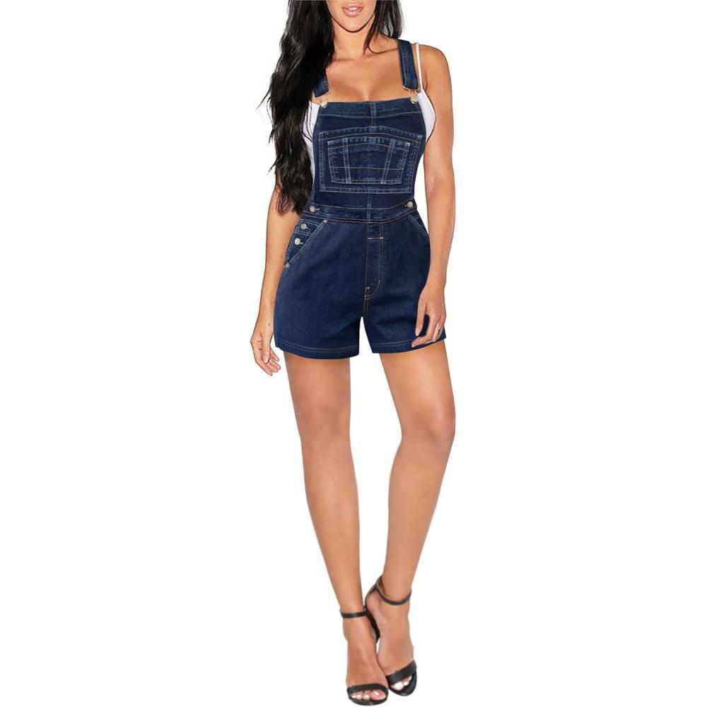 imageHybrid ampamp Company Women Denim Shorts Rompers Sleeveless Adjustable Strap Overalls Cross Back JumpsuitShv156998darkwash
