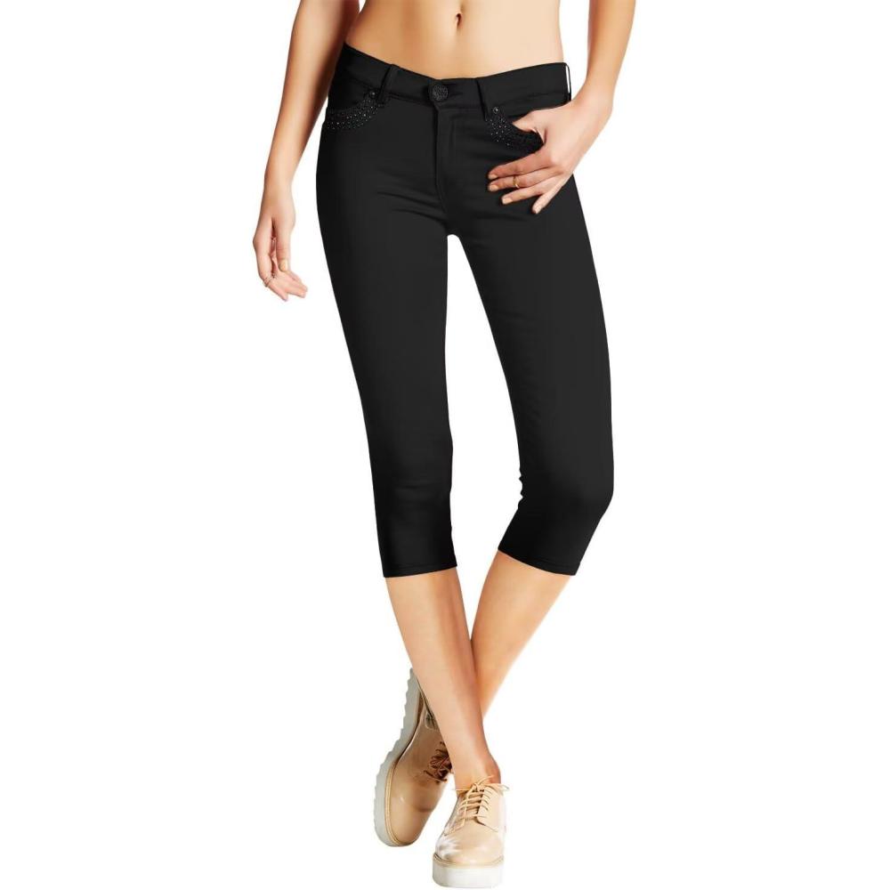 imageHybrid ampamp Company Womens Hyper Stretch Denim Capri JeansCapriblack Rhinestone