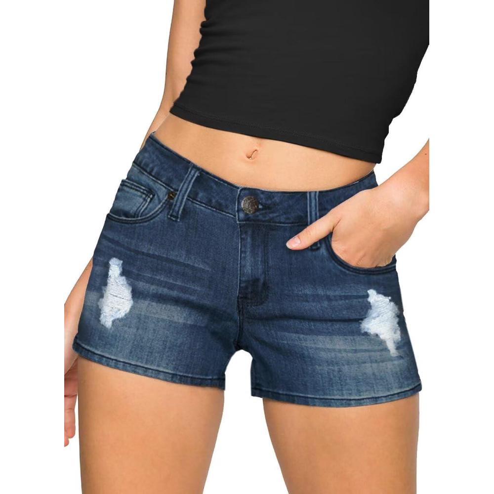 imageHybrid ampamp Company Womens Ripped Stretchy Jeans Shorts Casual Denim ShortsRippeddarkwash