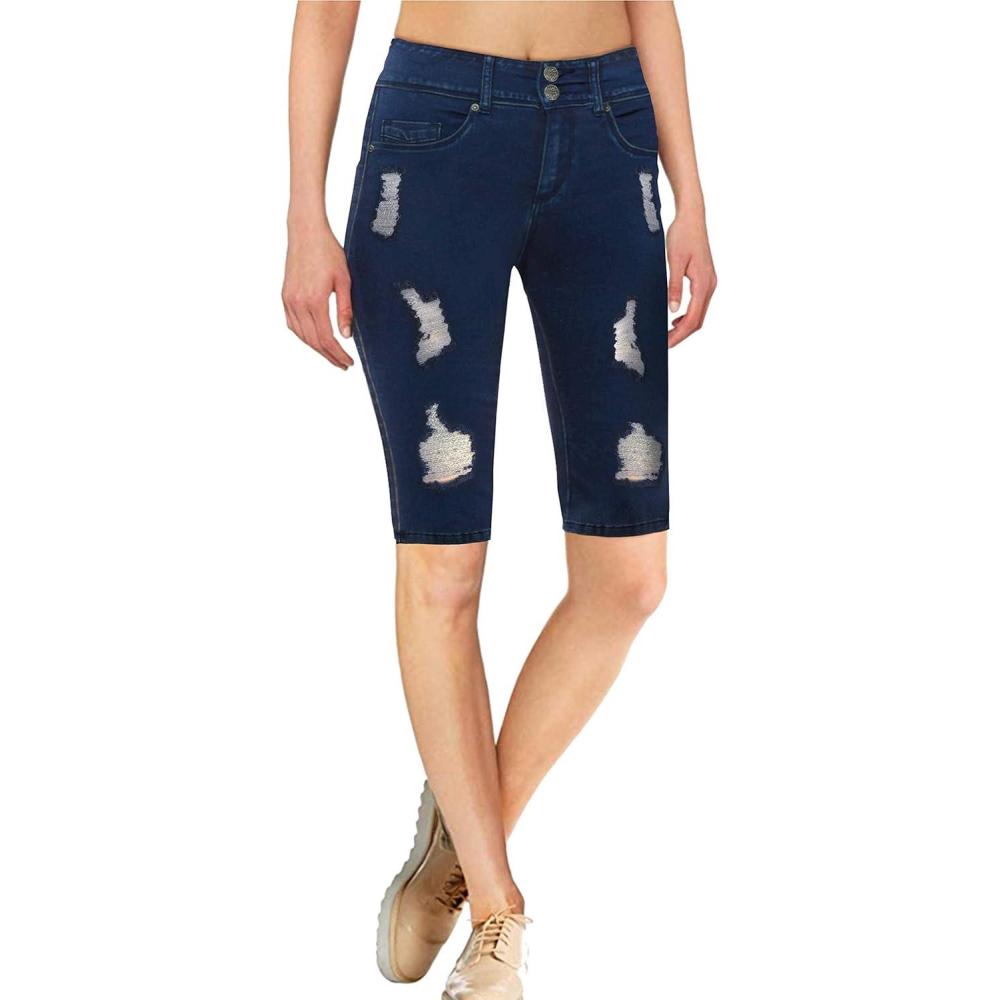 imageHybrid ampamp Company Womens Super Comfy Stretch Destructed Denim Bermuda Shorts CapriDestructedbermudadwash