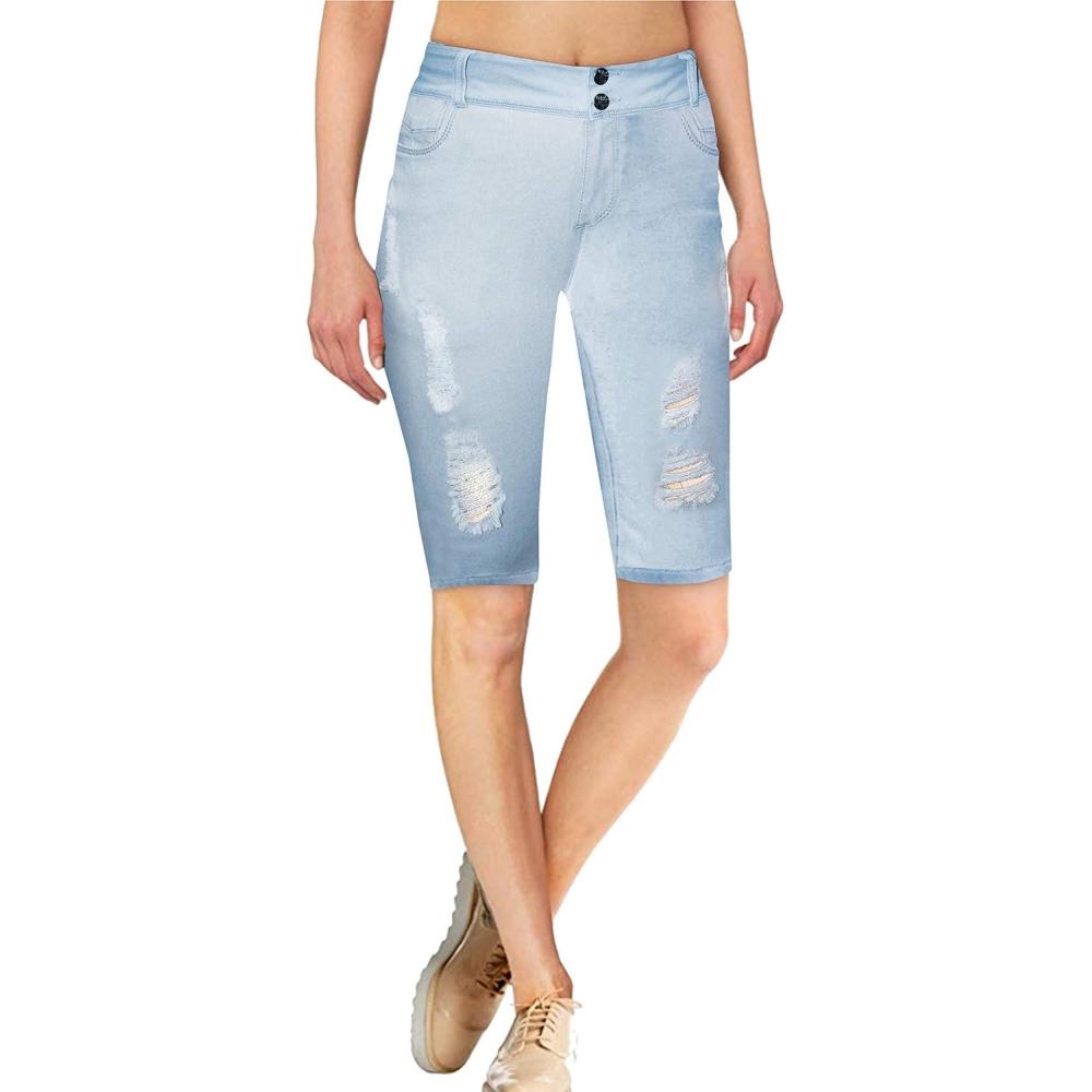 imageHybrid ampamp Company Womens Super Comfy Stretch Destructed Denim Bermuda Shorts CapriDestructedbermudalwash