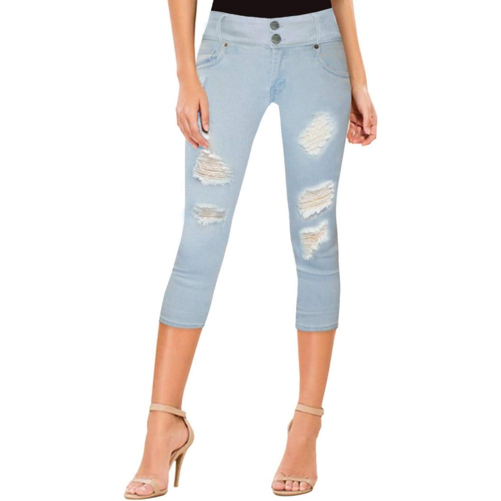 imageHybrid ampamp Company Womens Super Comfy Stretch Destructed Denim Bermuda Shorts CapriDestructedcaprilwash