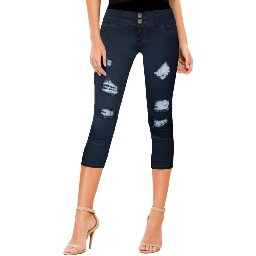 imageHybrid ampamp Company Womens Super Comfy Stretch Destructed Denim Bermuda Shorts CapriDestructedcapritintbl