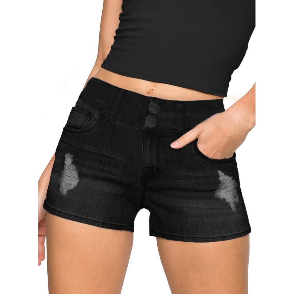 imageHybrid ampamp Company Womens Super Comfy Stretch Destructed Denim Bermuda Shorts CapriShortsdestructedblack