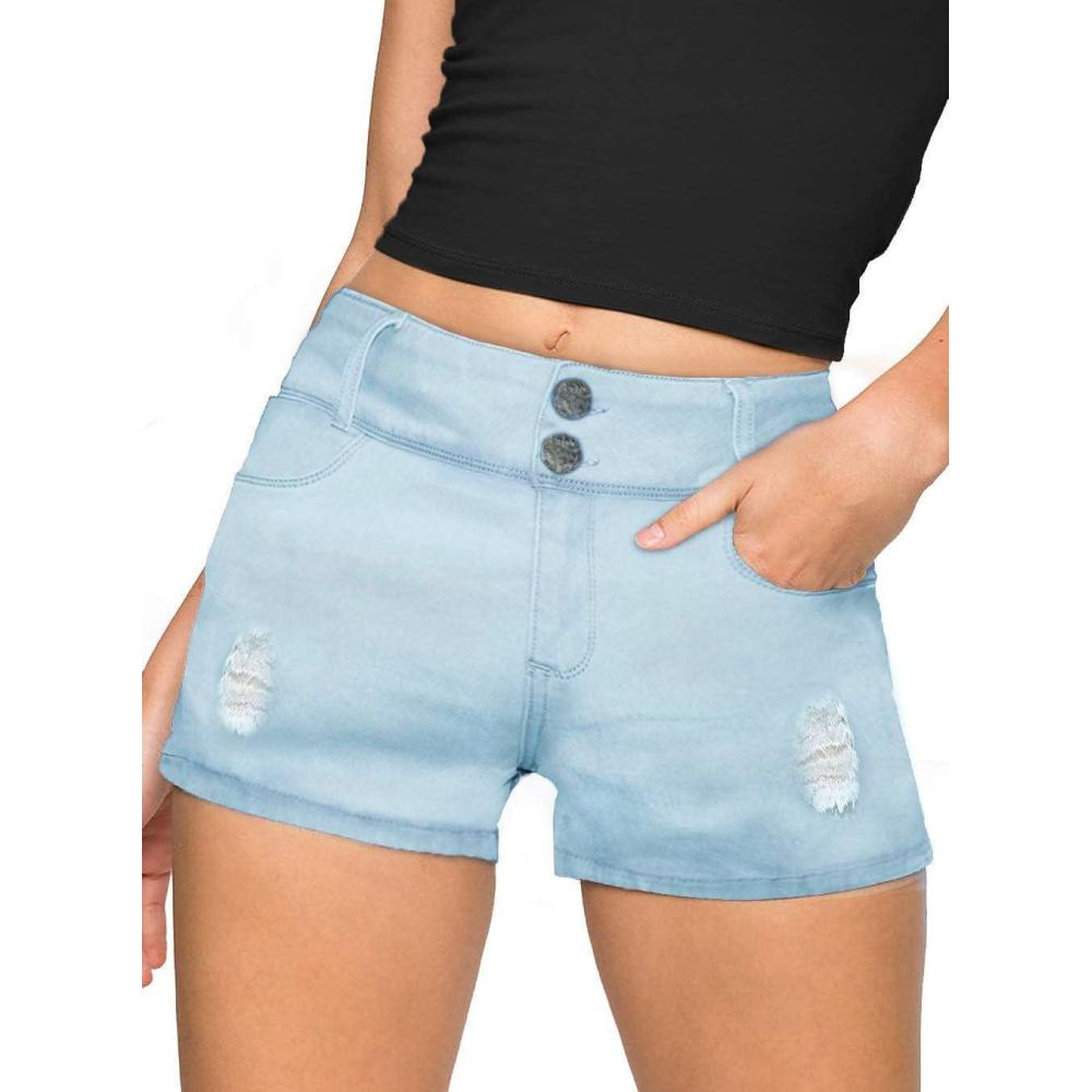 imageHybrid ampamp Company Womens Super Comfy Stretch Destructed Denim Bermuda Shorts CapriShortsdestructedbleach