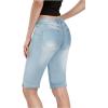 imageHybrid ampamp Company Womens Super Comfy Stretch Destructed Denim Bermuda Shorts CapriRippedlight Wash