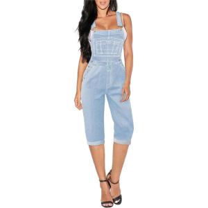 imageHybrid ampamp Company Womens Denim Bib Sleeveless Overalls Utility Rompers Capri Jumpsuit with PocketsQvj156998light Wash