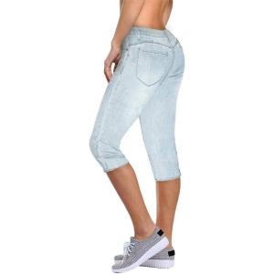 imageHybrid ampamp Company Womens Slim Fit Super Stretch Denim Capri ShortsDenim Light Wash