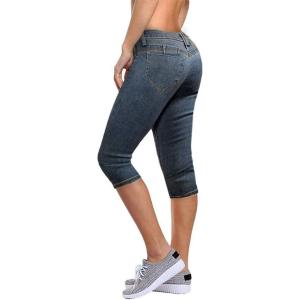 imageHybrid ampamp Company Womens Slim Fit Super Stretch Denim Capri ShortsDenim Medium Blu