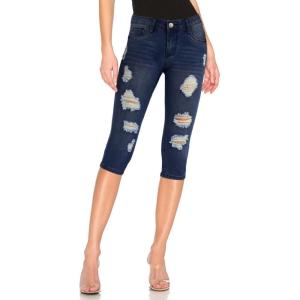 imageHybrid ampamp Company Womens Slim Fit Super Stretch Denim Capri ShortsRippeddarkwash