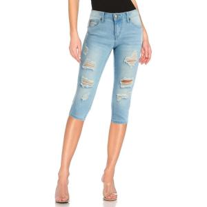 imageHybrid ampamp Company Womens Slim Fit Super Stretch Denim Capri ShortsRippedlight Wash