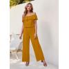 imageHybrid ampamp Company Women Casual Off Shoulder High Waist Pants Romper Wide Leg JumpsuitTexturedMUSTARD