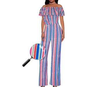 imageHybrid ampamp Company Women Casual Off Shoulder High Waist Pants Romper Wide Leg Jumpsuit11116bluemulti