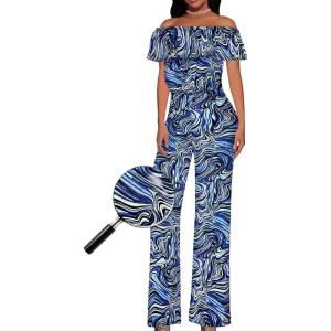 imageHybrid ampamp Company Women Casual Off Shoulder High Waist Pants Romper Wide Leg Jumpsuit11386navy Multi