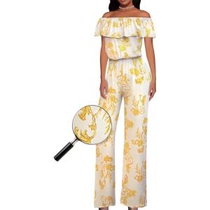 imageHybrid ampamp Company Women Casual Off Shoulder High Waist Pants Romper Wide Leg JumpsuitB219657ivorygold