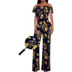 imageHybrid ampamp Company Women Casual Off Shoulder High Waist Pants Romper Wide Leg JumpsuitB219657navygold