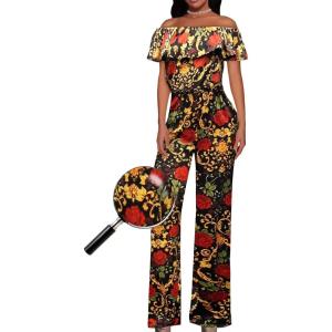 imageHybrid ampamp Company Women Casual Off Shoulder High Waist Pants Romper Wide Leg JumpsuitBc18169blkmul