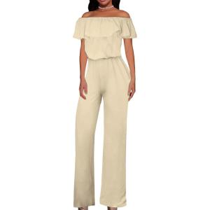 imageHybrid ampamp Company Women Casual Off Shoulder High Waist Pants Romper Wide Leg JumpsuitBeige