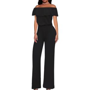 imageHybrid ampamp Company Women Casual Off Shoulder High Waist Pants Romper Wide Leg JumpsuitBlack