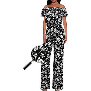 imageHybrid ampamp Company Women Casual Off Shoulder High Waist Pants Romper Wide Leg JumpsuitBlackwhite11525