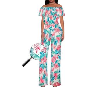 imageHybrid ampamp Company Women Casual Off Shoulder High Waist Pants Romper Wide Leg JumpsuitH219935whitemulti