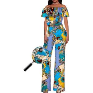 imageHybrid ampamp Company Women Casual Off Shoulder High Waist Pants Romper Wide Leg JumpsuitI219950brownmulti