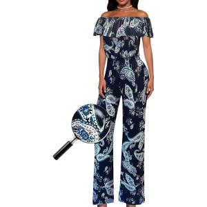 imageHybrid ampamp Company Women Casual Off Shoulder High Waist Pants Romper Wide Leg JumpsuitK199233navymulti