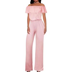imageHybrid ampamp Company Women Casual Off Shoulder High Waist Pants Romper Wide Leg JumpsuitTexturedBLUSH