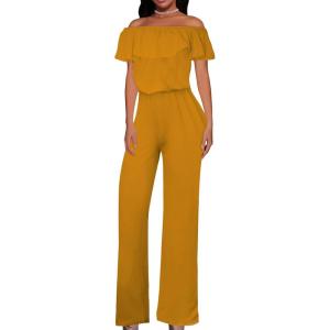 imageHybrid ampamp Company Women Casual Off Shoulder High Waist Pants Romper Wide Leg JumpsuitTexturedMUSTARD