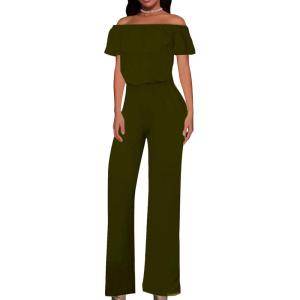 imageHybrid ampamp Company Women Casual Off Shoulder High Waist Pants Romper Wide Leg JumpsuitTexturedolive