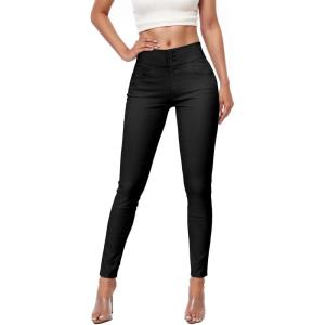 imageHybrid ampamp Company Womens Hyper Ultra Stretch Comfy Skinny Leg 3 Button Wide Waist Work Casual PantsBlack