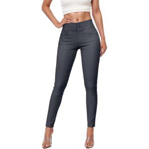 imageHybrid ampamp Company Womens Hyper Ultra Stretch Comfy Skinny Leg 3 Button Wide Waist Work Casual PantsCharcoal