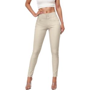 imageHybrid ampamp Company Womens Hyper Ultra Stretch Comfy Skinny Leg 3 Button Wide Waist Work Casual PantsStone