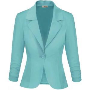 imageHybrid ampamp Company Womens Lightweight Casual Work Office Stretch Ponte Cardigan Blazer Jacket Made in USAAqua