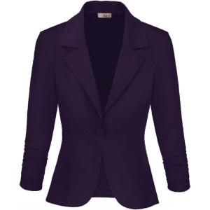imageHybrid ampamp Company Womens Lightweight Casual Work Office Stretch Ponte Cardigan Blazer Jacket Made in USAEggplant