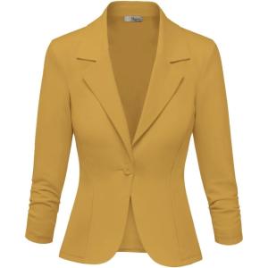 imageHybrid ampamp Company Womens Lightweight Casual Work Office Stretch Ponte Cardigan Blazer Jacket Made in USAMustard