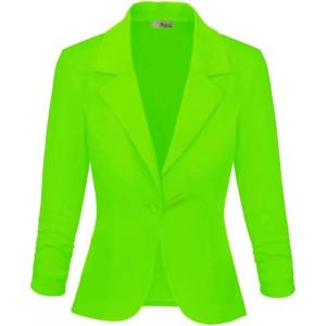 imageHybrid ampamp Company Womens Lightweight Casual Work Office Stretch Ponte Cardigan Blazer Jacket Made in USANeon Lime
