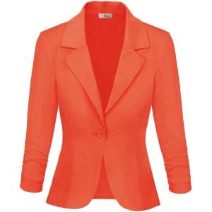 imageHybrid ampamp Company Womens Lightweight Casual Work Office Stretch Ponte Cardigan Blazer Jacket Made in USANeonsalmon